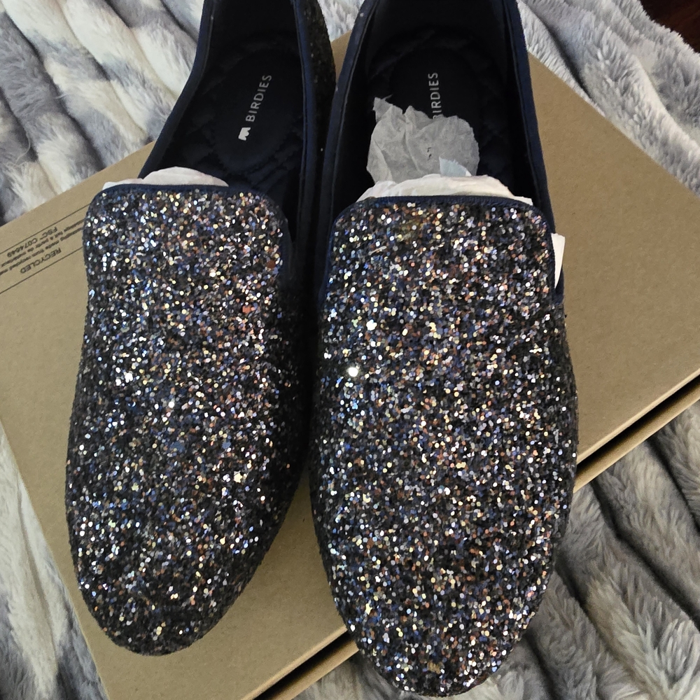 Birdies Dark NAVY Multi-Glitter Slip-On Loafers